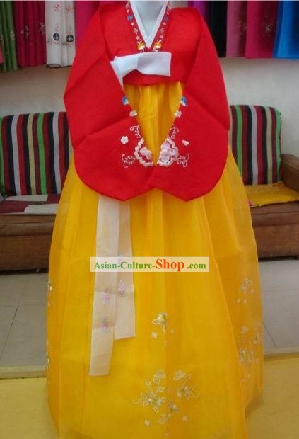 Corea del Classic 100% hecho a mano hanbok coreano Tang vestido-Gold belleza