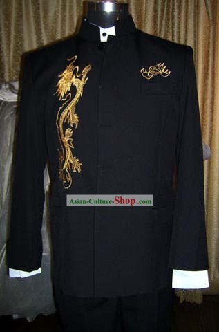 Chinesische Stunning Silk Black Dragon Suit for Man