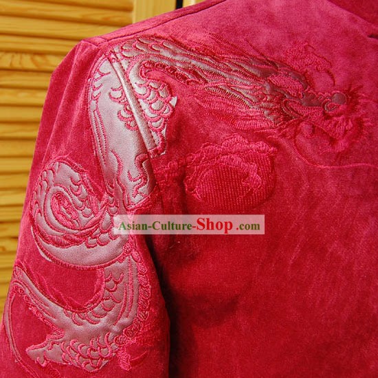 Китайский Красный дракон Свадебный Блузка для мужчин