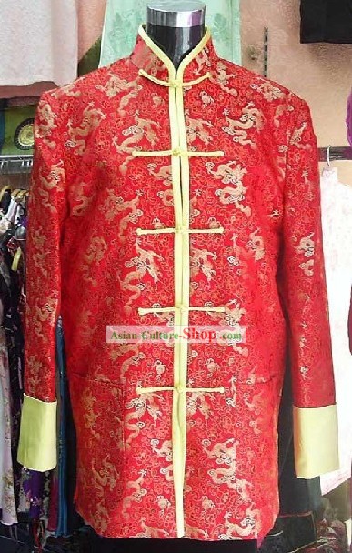 Китайских Лаки Красный дракон Мандарин блузка