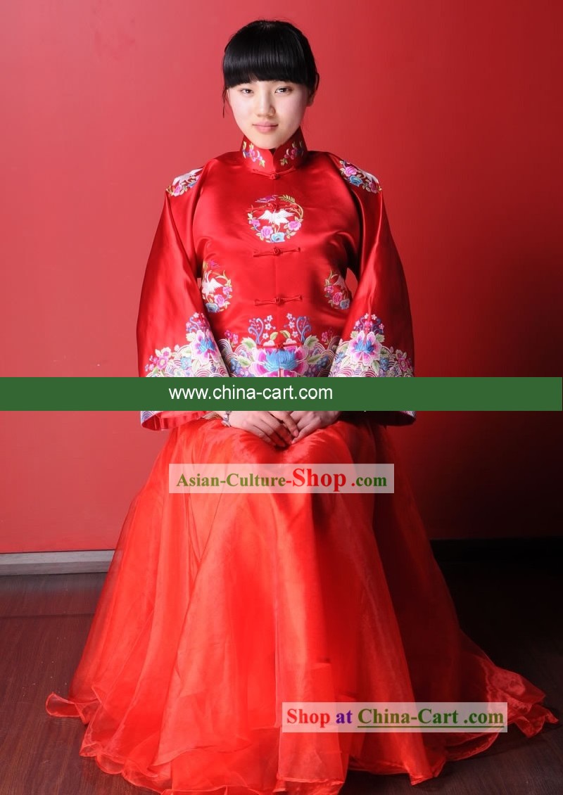 Suprema cinese tradizionale a mano ricamato Costumi di Lucky Red nozze per la sposa
