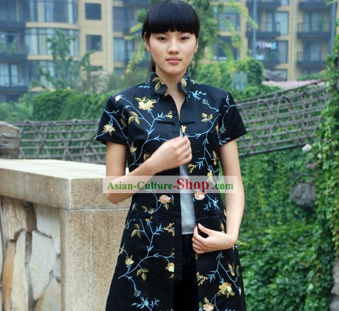 Китайский мандарин ручной работы цветочные Длинные Cheongsam (Qipao) Блузка