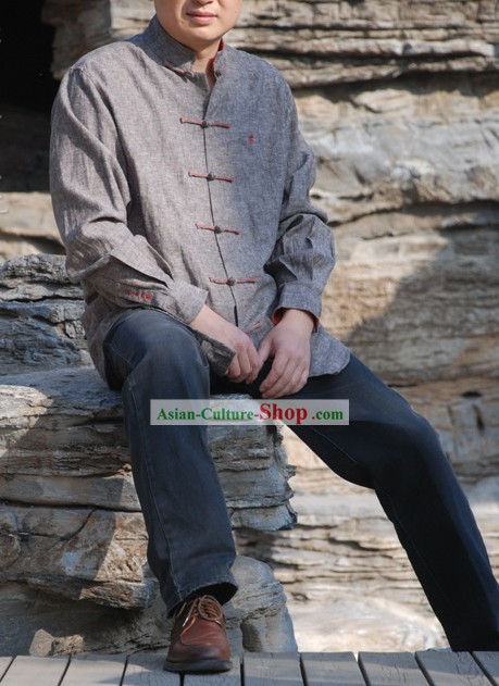 Chinese Traditional Mandarin Cotton Blouse for Men