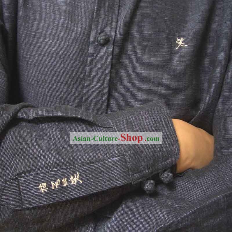 Cinese Mandarino Camicia di lino a mano per gli uomini