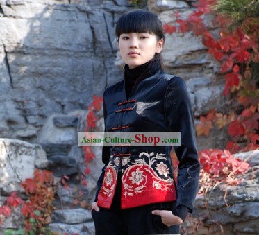 Китайские на заказ Красный цветок Cheongsam Стиль блузка