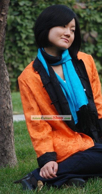 Классическая Китайская Orange Flower Шелковый Cheongsam блузка
