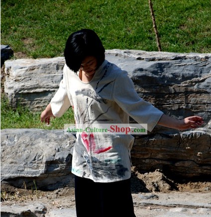 Потрясающие китайских Ручная роспись Лотос блузка