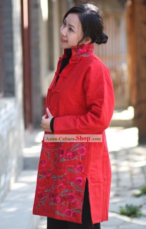 Veste classique chinoise à la main et brodé Coton Folk floral pour les femmes