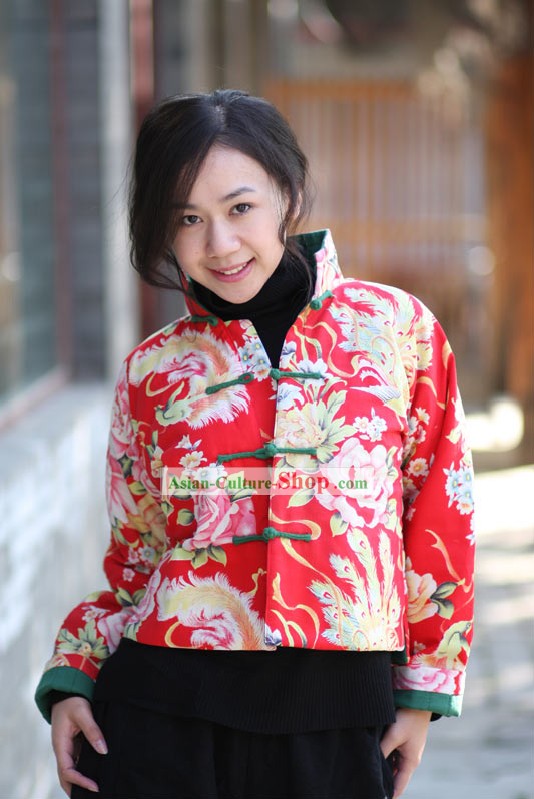 Классическая Китайская Лаки Красная куртка Пион ручной работы для женщин