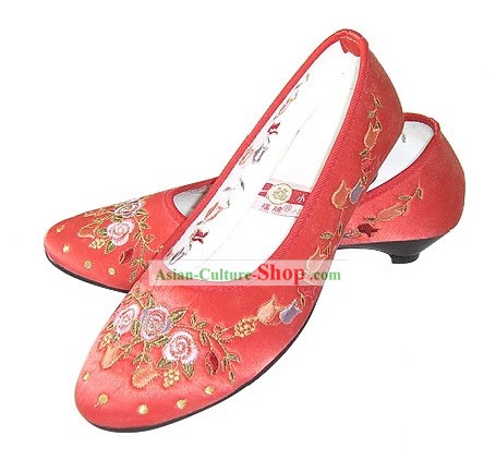 Китайский традиционный ручной работы вышитая обувь Satin (гранатовый цвет, красный)