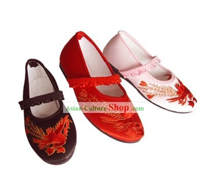 Tradicional china zapatos de raso bordado a mano para niños (phoenix)