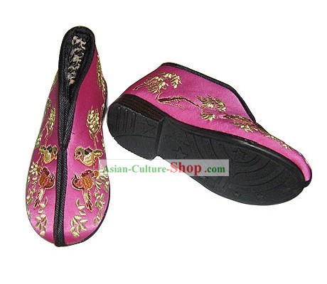 子供のための中国の伝統的な手作りの刺繍入り厚サテン冬の靴（カササギ）