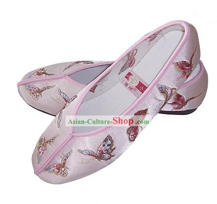 Китайский традиционный ручной работы вышитые бабочки атласная обувь (розовый)