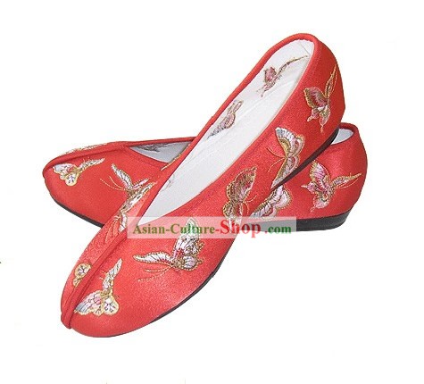 Китайский традиционный ручной работы вышитые бабочки атласная обувь (красный)