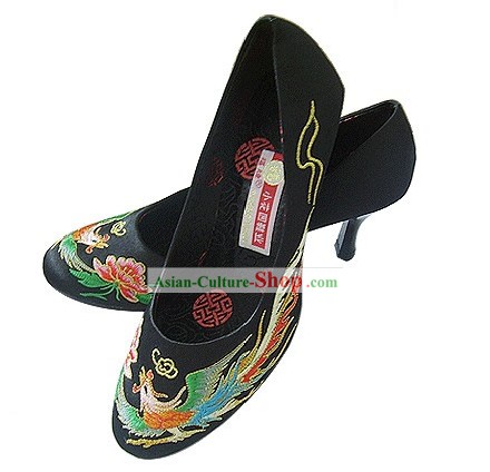 中国の古典手作りと刺繍ドラゴンとフェニックスのハイヒールの靴