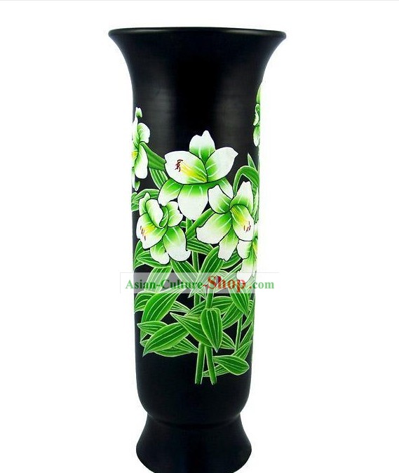 Cinese tradizionale Longshan Nero Ceramica - Vaso Lily
