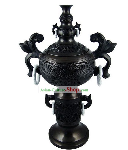 Cinese tradizionale Longshan Nero Ceramica - Incensiere