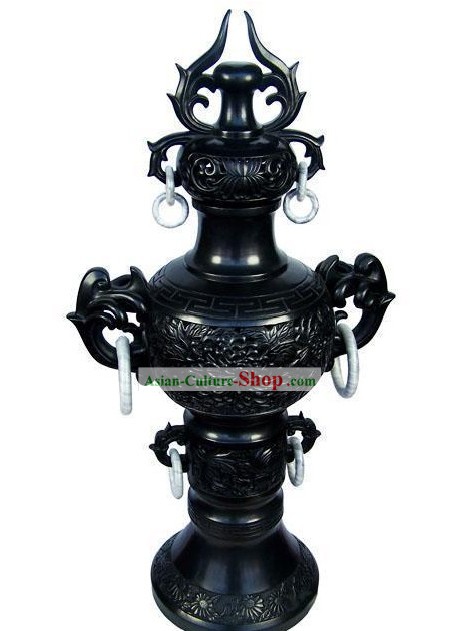 Chinese Traditional Longshan schwarze Keramik - Chrysanthemum Räuchergefäß