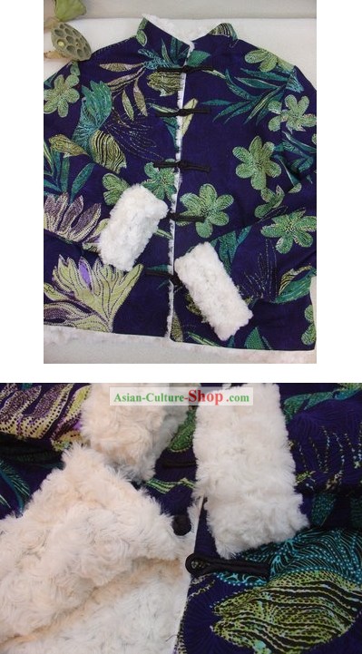 Suprême chinoise veste main Lotus coton d'hiver pour la femme (vert)