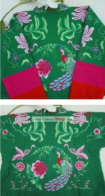最高裁中国の緑の花と蝶の冬の綿のジャケット