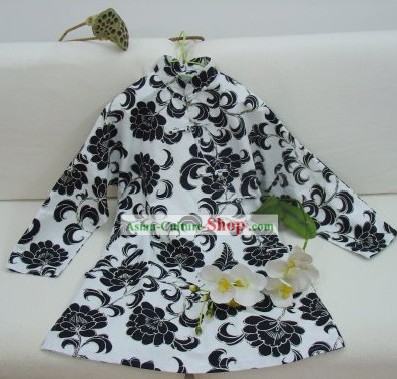 Supremo chino clásico hecho a mano flor de Iris Blusa de algodón largo
