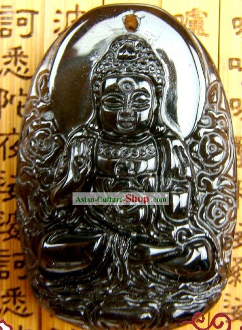 Kai Guang Obsidian Amitabha pendentif (ange de chien de naissance l'an chinois et de porc)