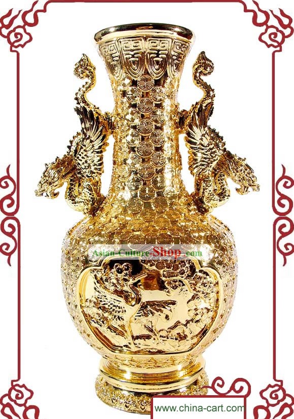 Kai Guang Feng Shui chinois Golding Dragon et Phoenix Vase (en couple l'amour de registres)
