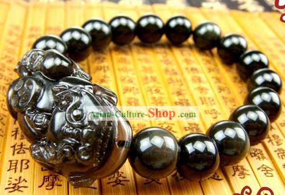 Kai Guang Feng Shui chinois Pi Xiu Obsidian bracelet pour les hommes (descendre le mal)
