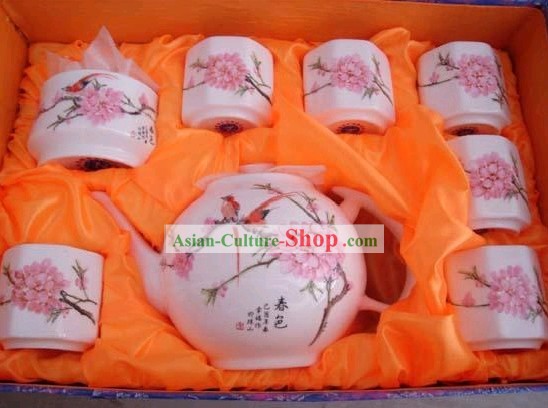 Clásico chino Jing De Zhen cerámica melocotón Flor de té del Juego