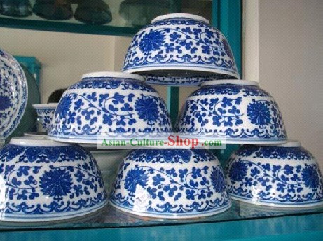 Clássico chinês Jing De Zhen cerâmica azul e bacia de porcelana branca