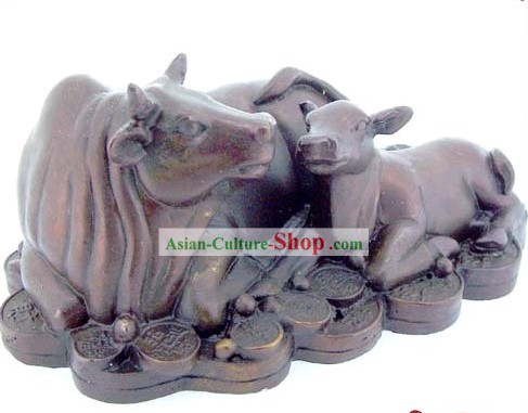 Chinois classique Kai Mère argent Guang et Cow laiton Bébé (augmenter votre chance)