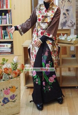 Chinois classique long manteau d'hiver à la main en coton fleuri