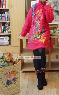 Suprême chinoise traditionnelles perles Phoenix rose chaud coton rembourré Jacket