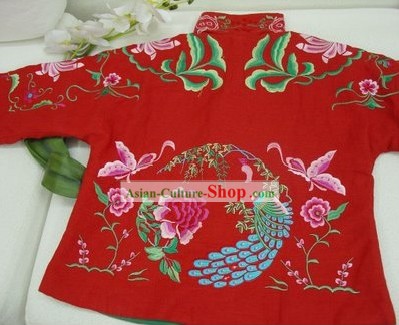 Suprême chinoise mains traditionnel Veste brodée en coton Phoenix Chaud (rouge)