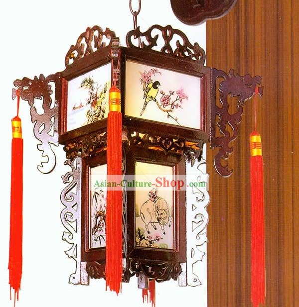 Chinesische Handarbeit geschnitzte Holz Dragon Wall Lantern