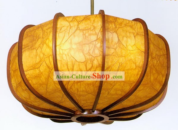 25 pouces de large à la main traditionnelle chinoise Fabriqué en peau de mouton forme de citrouille Lanterne de plafond en bois