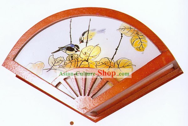 Chinese Hand Made Fächerform Wooden Wand Lantern - Traditionelle Malerei