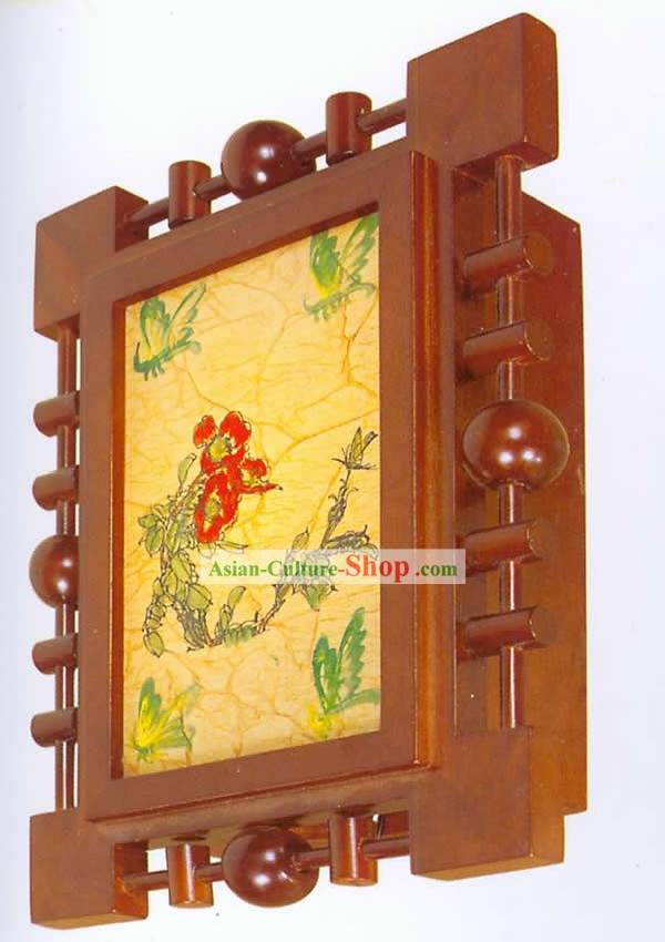 Mano China Hecho de madera tradicional pintura mural Lantern - Flor Roja