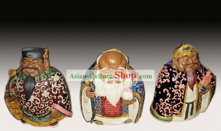 Chinês clássico Shiwan Cerâmica Estátua Colecção de Artes - Deus de Lucky, saudável e rico