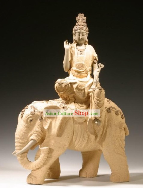 Chinês clássico Shiwan Cerâmica Estátua Colecção de Artes - Kwan Yin Elephant Equitação
