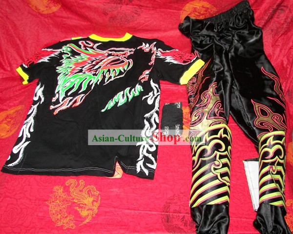 Profesionales Luminoso ropa de danza del dragón, pantalones, Revestimientos pierna para Dancer (negro)