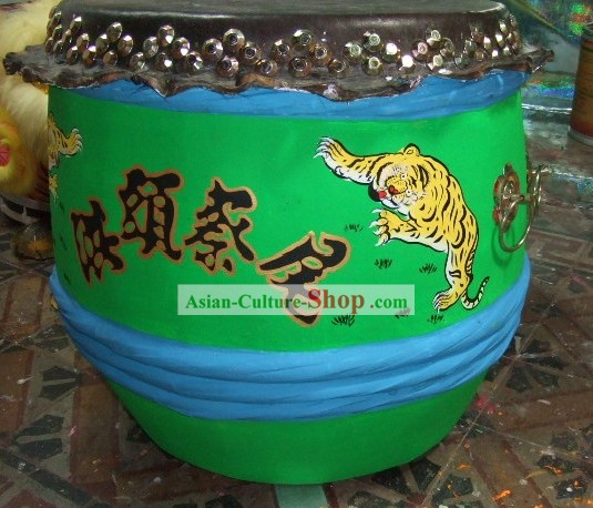 Suprema cinese luminoso grande mano dipinta Kung Fu Drum Tiger in legno e cuoio (bagliore nel buio)