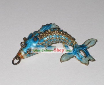 Prata Cloisonne Artesanato Tradicional Chinesa-Blue Goldfish