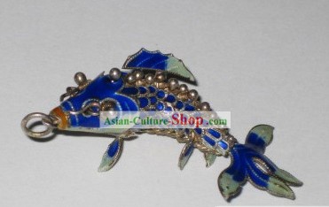 Китайский традиционный Серебряный Перегородчатые Ремесленная-Deep Blue Золотая рыбка