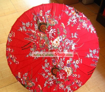 中国の伝統的な手作りのラッキーレッドフラワリー傘