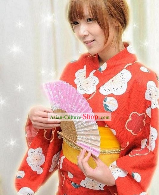 Tradicionais Red florido Handbag Kimono japonês e Geta Conjunto completo