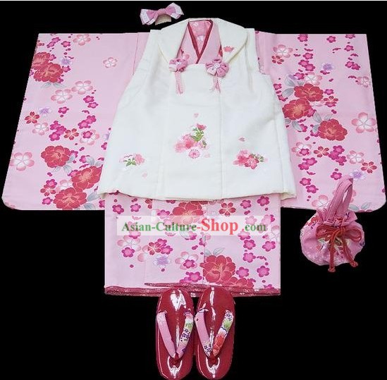 Supremo Kimono japonês tradicional 7 peças Conjunto completo para Três garotas Anos