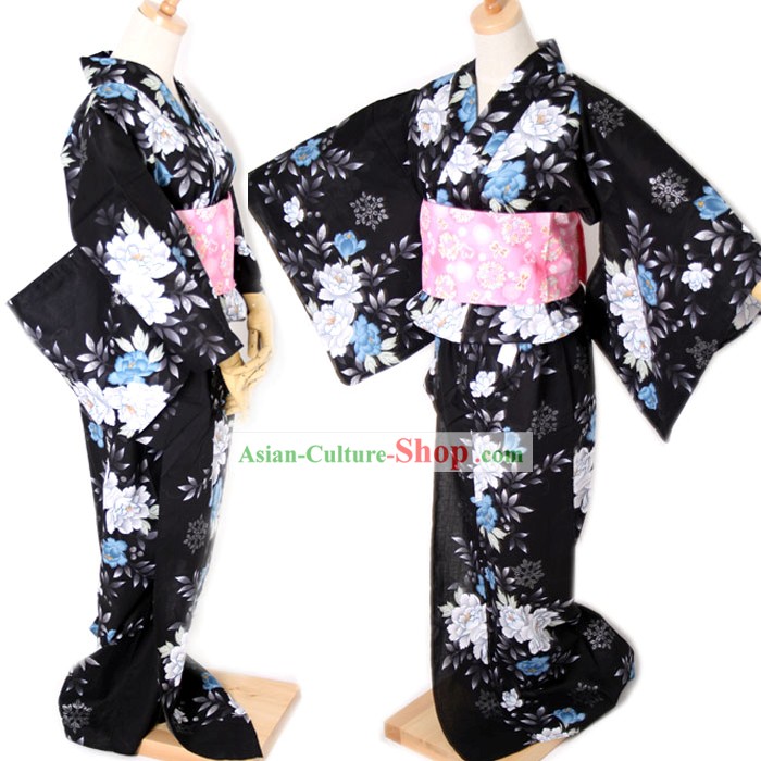 Kimono tradicional japonesa Black and Belt Conjunto completo