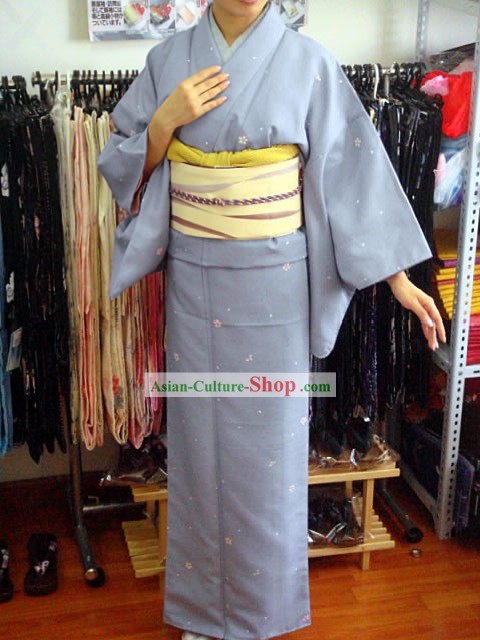 Japonês tradicional Kimono Oriental Purple Belt Cherry e Conjunto completo
