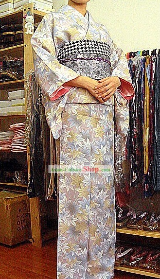 Tradizionale kimono giapponese e Foglia Belt Set completo